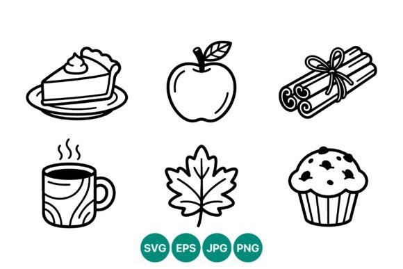 Apple Cinnamon Muffin Pie Tea Line Art
