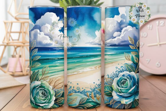 Beach Ocean Teal Rose Gold Glitter Skinn