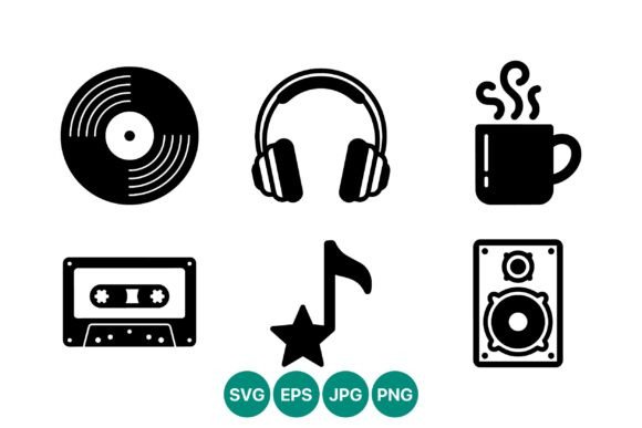 Black and White Music Icons Set