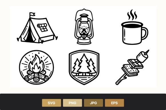 Camping Icons Black White Set: A Designer's Review