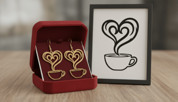 Coffee Heart Steam Earring
