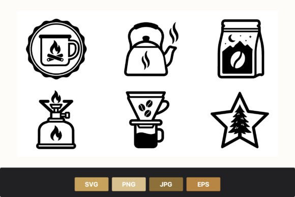 Coffee Kettle Camping Stove Icon Set: A Designer's Review