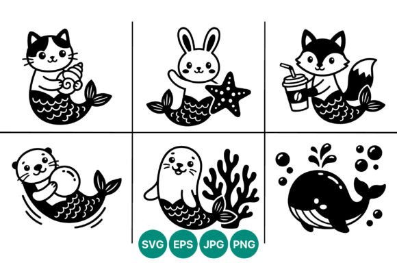 Cute Animal Mermaid Vector Art
