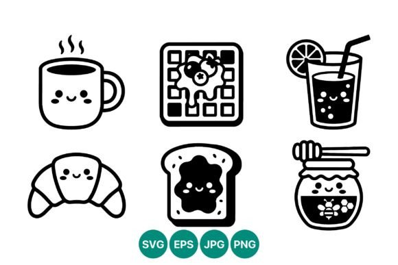 Cute Kawaii Breakfast Vector Icons