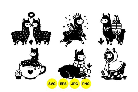 Cute Llama Cartoon Clipart Set