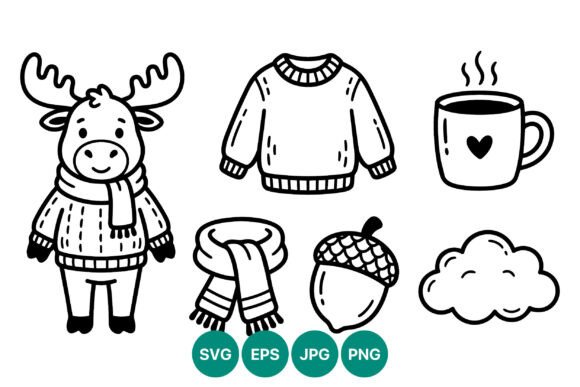 Cute Moose Sweater Coffee Autumn Icons