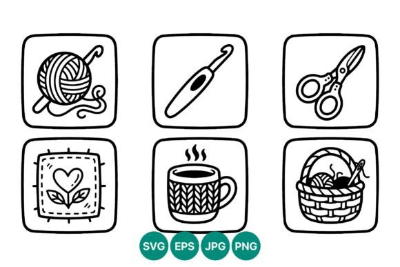 Knitting Tools Black White Line Art
