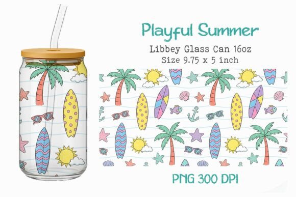 Playful Summer 16oz Glass Can Wrap PNG