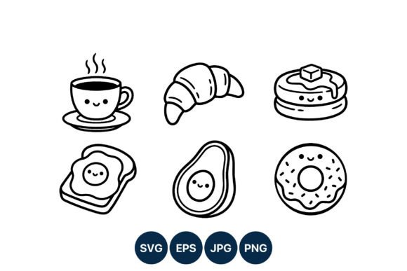 Review: Cute Breakfast Food Icons Black White for Stitching