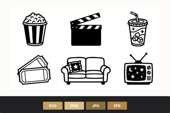 Review: Movie Night Icons Black White Vector for Stitchers