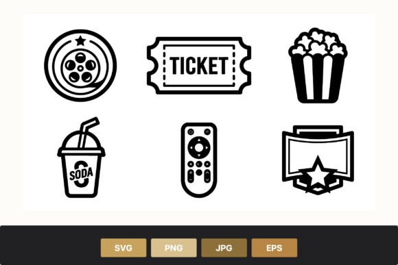 Review: Movie Reel Popcorn Ticket Flat Icons for Stitching