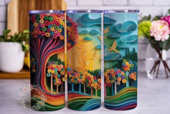Vibrant Quilling Forest Design 20oz Tumb