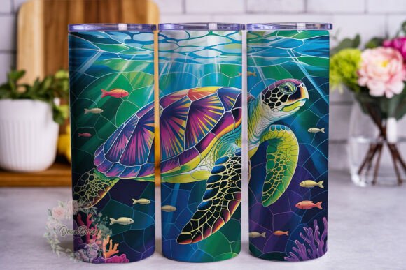 Vibrant Sea Turtle Ocean Art Skinny PNG