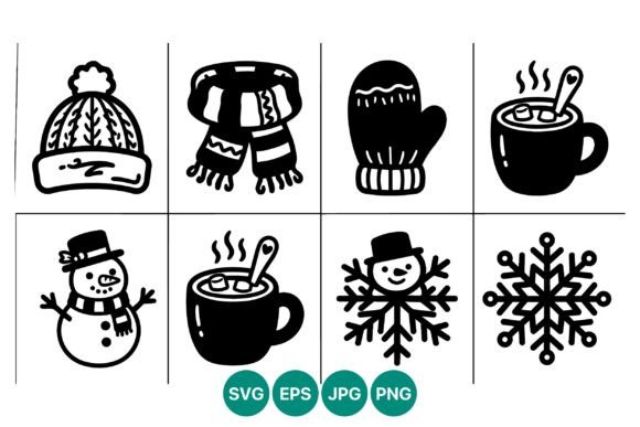 Winter Icon Set Black White